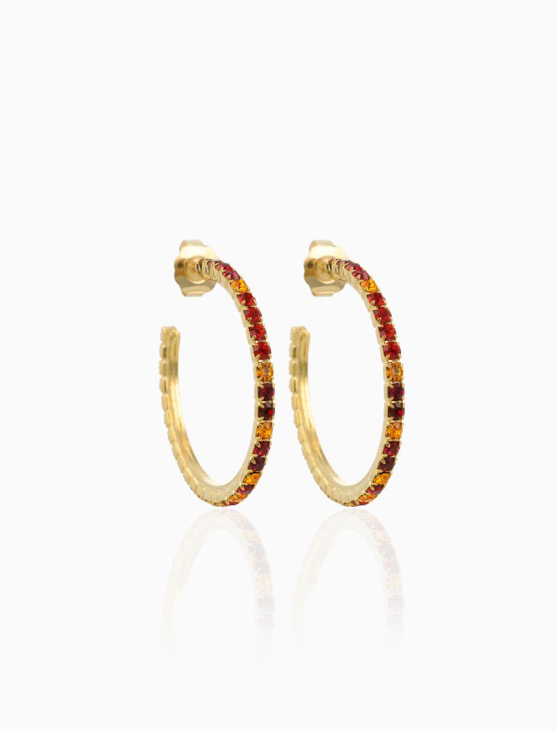Classic Oorbellen Tennis Creool Multi Red Fine Stones L Noor