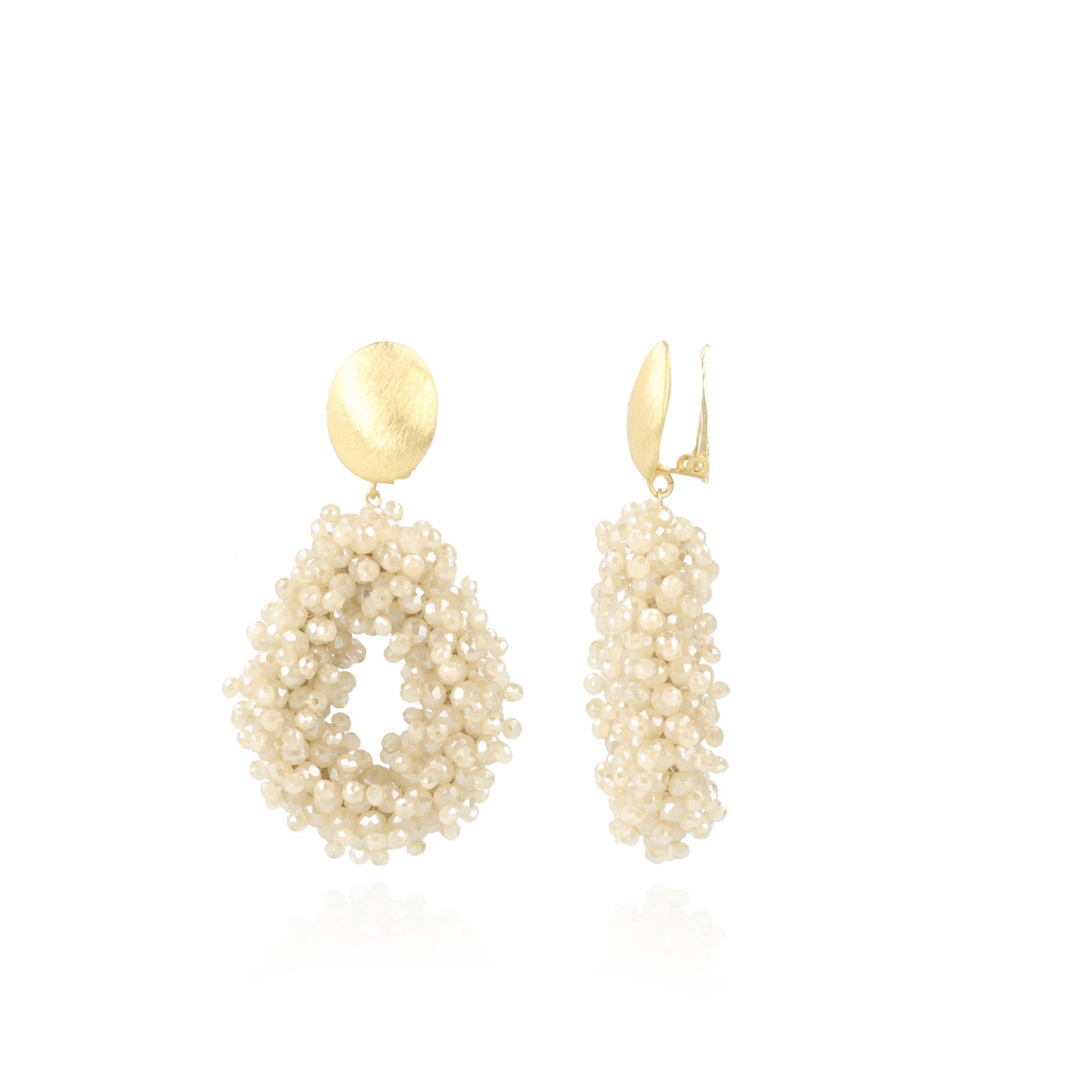 Beige Earrings Clip Louise Glassberry Drop L Double Stones Tonal