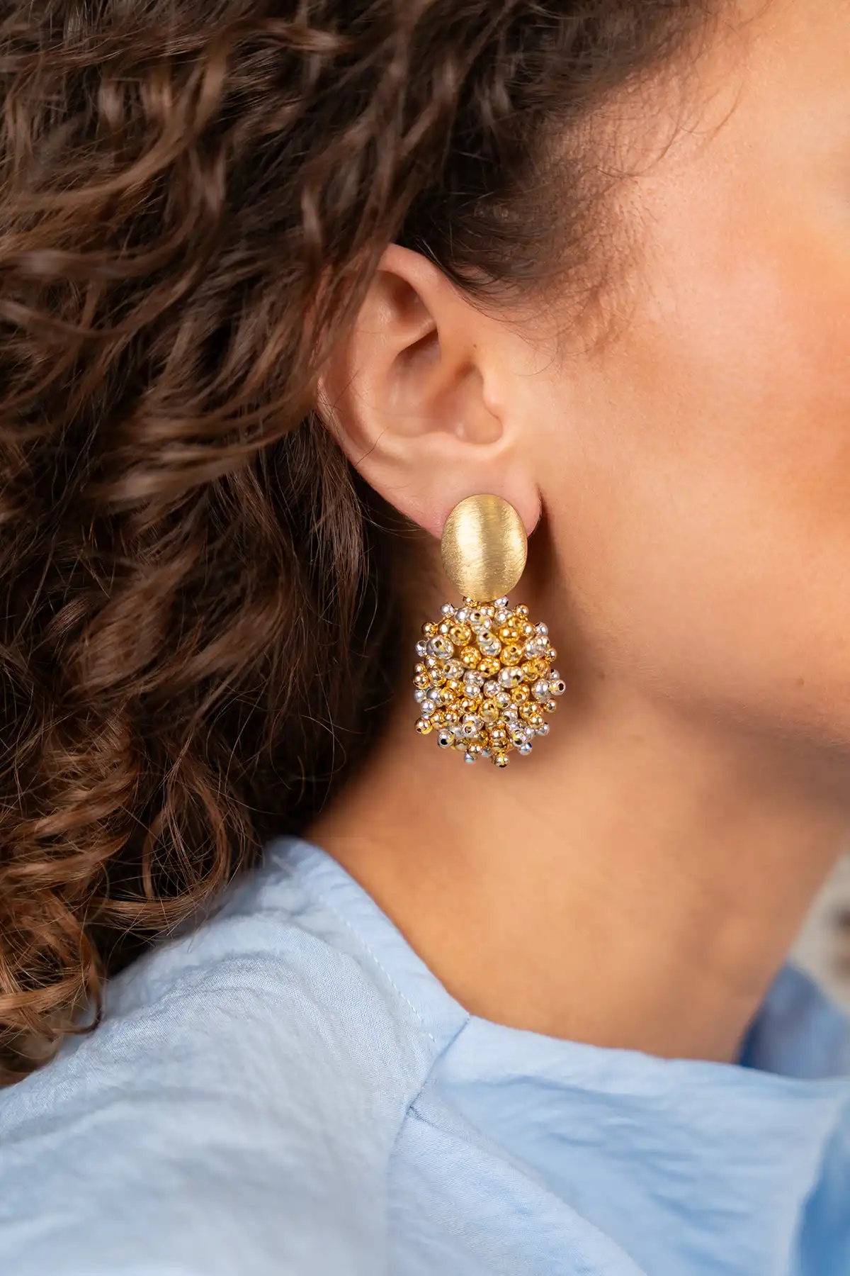 Goud/Zilverkleurige Oorbellen Jazz Shield Oval S