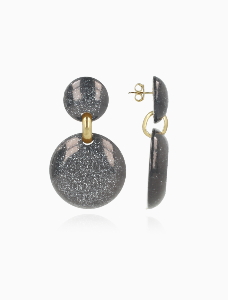 Zwarte Glitter Oorbellen Xenia Medium Rond